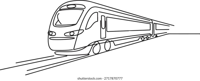El dibujo de una sola línea del tren visto desde el frente se prepara para llevar a los pasajeros de forma rápida, segura y cómoda a su destino.