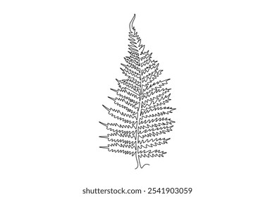 Una sola línea dibujando una planta de helecho de hoja tropical. Concepto decorativo de la planta del hogar del cartel imprimible para el ornamento casero del Fondo de pantalla de la decoración de la pared. Ilustración vectorial gráfica de diseño de dibujo de línea continua moderna
