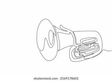 Single one line drawing tuba. A wind instrument made of metal. The tones differ due to the length and shape of the pipe. Entertainment. National Tuba Day. Continuous line design graphic illustration