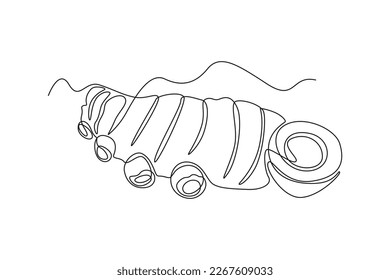 Single one line drawing turmeric. Vegetable concept. Continuous line draw design graphic vector illustration.