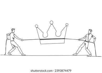 Single one line drawing two businessmen fight for the crown. Competition to create highly profitable business empire. Mastering market economy. Monopoly. Continuous line design graphic illustration