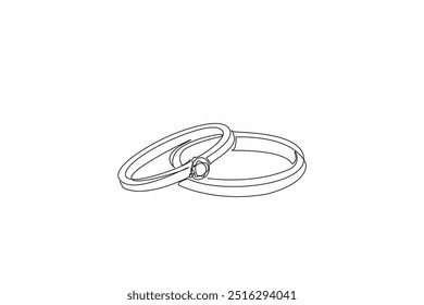 Single one line drawing two stacked rings. Lying in the room. Surprise gift for the beloved wife. The luxury of diamonds. Sweetheart. National Spouses Day. Continuous line design graphic illustration