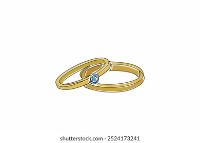 Single one line drawing two stacked rings. Lying in the room. Surprise gift for the beloved wife. The luxury of diamonds. Sweetheart. National Spouses Day. Continuous line design graphic illustration