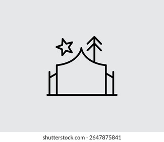 Single one line drawing two tent with bonfire. Climbing, trekking, hiking, walking. sports, camping, outdoor recreation, adventures in nature, vacation. Continuous line draw design vector illustration