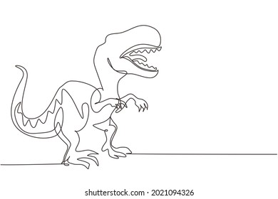 Single one line drawing tyrannosaurus rex. Roaring tyrannosaurus. Prehistoric carnivorous dinosaur. Extinct ancient animals. Animal history. Continuous line draw design graphic vector illustration