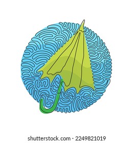 Einzelzeilenziehender Regenschirm mit Nahschnecke für Regenobjekte. Wasserschutzzeichen. Regenwettersymbol. Schwirl-Kreis-Hintergrund-Stil. Modern-Design für Endlosreihen