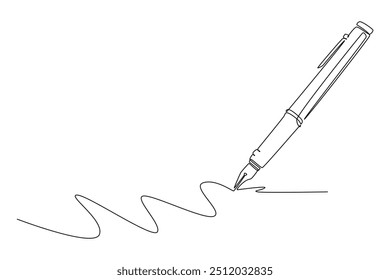 Single one line drawing vintage or retro ballpoint. Pen logo icon. Back to school or college equipment stationery. Education learning concept. Continuous line draw design graphic vector illustration