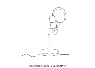 Single one line drawing vintage retro stage Studio microphone on stand. Old technology stand microphone concept for comedian at standup comedy show. Modern continuous line draw design graphic vector i