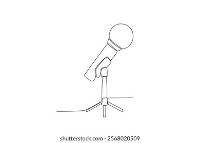 Single one line drawing vintage retro stage microphone. Old technology stand microphone concept for comedian at standup comedy show. Modern continuous line draw design graphic vector illustration
