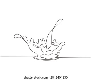 Single one line drawing water splash spray with drops. Fresh aqua surface. Clear splash of water shape isolated on white background. Modern continuous line draw design graphic vector illustration