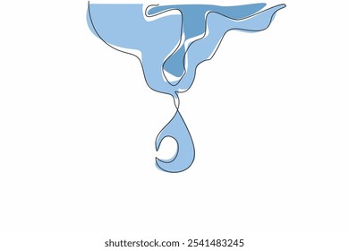 Single one line drawing water drop from water clot. Protect the environment from pollution. Without contamination. Save water for future. World Water Day. Continuous line design graphic illustration