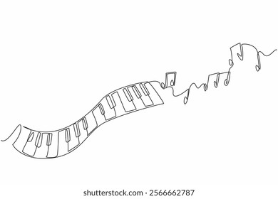 Single one line drawing wavy piano keys and some scales. A creative visualization. Different scales produce different rhythms. International Jazz Day. Continuous line design graphic illustration