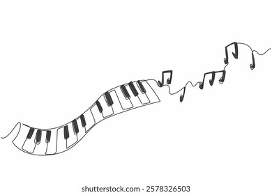 Single one line drawing wavy piano keys and some scales. A creative visualization. Different scales produce different rhythms. International Jazz Day. Continuous line design graphic illustration