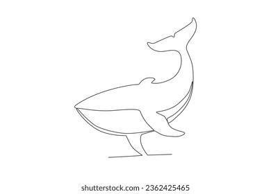 Single one line drawing of a whale. Continuous line draw design graphic vector illustration.
