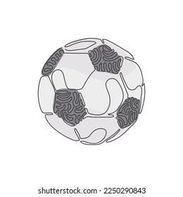 Single one line drawing white soccer ball for soccer game recreation. Football ball. Sports team in tournament. Swirl curl style. Modern continuous line draw design graphic vector illustration