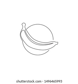 Single one line drawing of whole healthy organic banana for orchard logo identity. Fresh tropical fruitage concept for fruit garden icon. Modern continuous line draw design graphic vector illustration