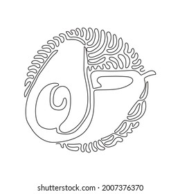 Single one line drawing whole avocado and half with seed. Healthy vegan vegetarian food. Tasty appetizer. Swirl curl circle background style. Continuous line draw design graphic vector illustration
