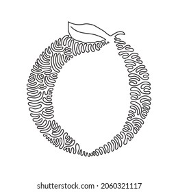 Single one line drawing whole healthy organic lemon for orchard logo identity. Fresh zest fruitage concept for fruit garden icon. Swirl curl circle background style. Continuous line draw design vector