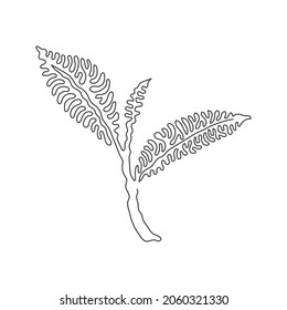 Single one line drawing whole healthy organic tea leaf for herbal drink logo identity. Fresh nature concept for tea plantation icon. Swirl curl style. Modern continuous line draw design graphic vector