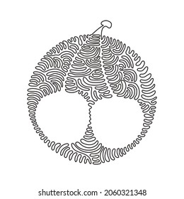 Single one line drawing whole healthy organic cherries for orchard logo identity. Fresh fruitage concept for fruit garden icon. Swirl curl circle background style. Continuous line draw design vector