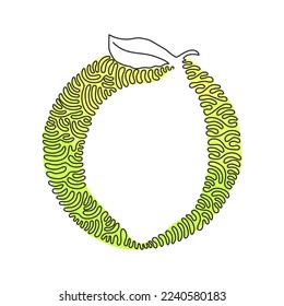 Single one line drawing whole healthy organic lemon for orchard logo identity. Fresh zest fruitage concept for fruit garden icon. Swirl curl circle background style. Continuous line draw design vector