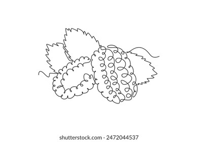 Dibujo de una sola línea de la morera orgánica entera sana para la identidad del logotipo del huerto. Concepto de fruta de baya fresca para el icono de jardín de frutas. Ilustración vectorial gráfica moderna de diseño de dibujo de línea continua