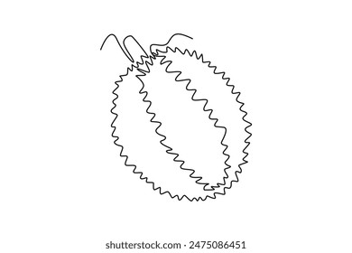 Single one line drawing whole healthy organic durian for orchard logo identity. Fresh exotic thai fruitage concept for fruit garden icon. Modern continuous line draw design graphic vector illustration