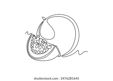 Una sola línea que dibuja fruta de la pasión orgánica entera y cortada en rodajas para la identidad del logotipo del huerto. Fruta fresca del verano para el icono del jardín de la fruta. Ilustración vectorial gráfica de diseño de dibujo de línea continua