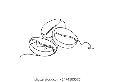 Single one line drawing whole healthy organic hot coffee bean for cafe logo identity. Fresh aromatic been concept for coffee shop icon. Modern continuous line draw design graphic vector illustration