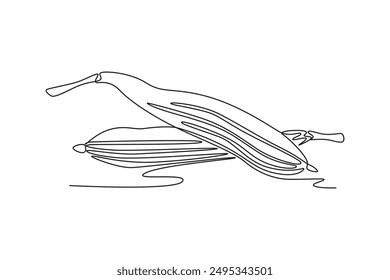 Single one line drawing of whole healthy organic sponge gourd for farm logo identity. Fresh Egyptian cucumber concept for vegetable icon. Modern continuous line draw design graphic vector illustration