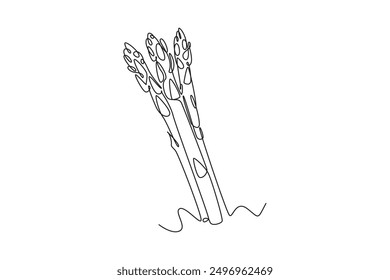 Single one line drawing whole healthy organic asparagus for plantation logo identity. Fresh perennial flowering plant concept for veggie icon. Continuous line draw design graphic vector illustration