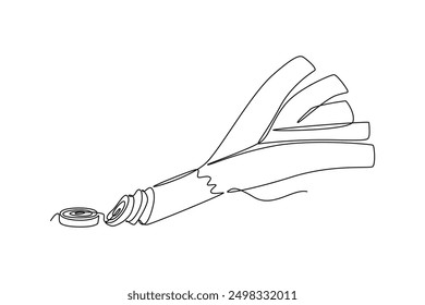 Dibujo de una sola línea de puerro orgánico sano de racimo entero para la identidad del logotipo de la agricultura. Concepto de condimento de alimentos frescos para el icono de verduras. Ilustración vectorial gráfica de diseño de dibujo de línea continua moderna