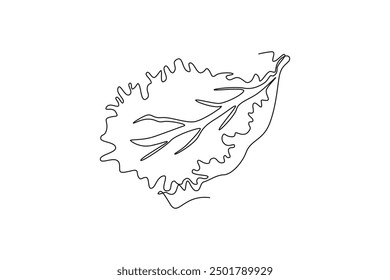 Single one line drawing whole healthy organic green lettuce leaf for farm logo identity. Fresh salad ingredient concept vegetable icon. Modern continuous line draw design graphic vector illustration