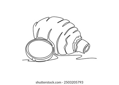 Single one line drawing of whole healthy organic taro for farm logo identity. Fresh tropical plant edible corm concept for root vegetable icon. Continuous line draw design graphic vector illustration