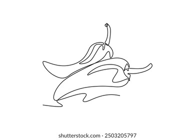 Single one line drawing whole healthy organic hot chili for farm or harvest logo identity. Fresh chile pepper concept for vegetable icon. Modern continuous line draw design graphic vector illustration