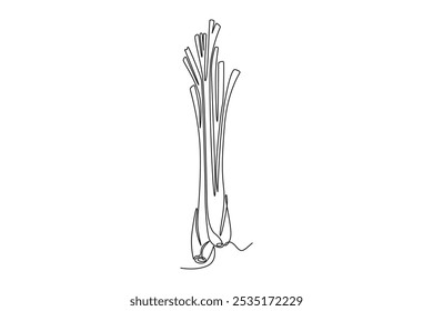 Single one line drawing of whole healthy organic lemongrass for farming logo identity. Fresh cymbopogon concept for grass vegetable icon. Modern continuous line draw design graphic vector illustration