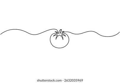 Single one line drawing of whole and sliced healthy organic tomatoes for farming logo, Continuous one line several red tomato isolated on white background. Simple vegetable silhouette.