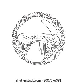 Dibujo de una sola línea de hongos de cep porcini silvestres. Producto vegetariano orgánico. Excelente para menú, etiqueta, receta. Estilo de fondo del círculo de redondeo giratorio. Ilustración vectorial de diseño de línea continua