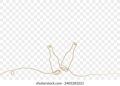 Single one line drawing of a wine bottles isolated on white background.