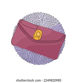 Single one line drawing woman wallet. Wallet, money purse, money pocket. Women's things element. Swirl curl circle background style. Modern continuous line draw design graphic vector illustration