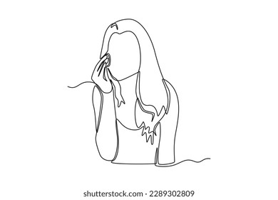 Single one line drawing woman cleaning her face with face soap. Bathroom activities concept. Continuous line draw design graphic vector illustration.