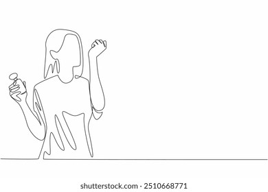 Uma única linha desenhando a mulher fazendo o teste de perfume. Pulverizado na mão. Tem uma nota base incrível, nota do meio e nota superior. Perfume. Dia Nacional da Fragrância. Ilustração gráfica de design de linha contínua