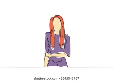 Uma única linha desenhando mulher com cabelo vermelho. Morrer o cabelo para seguir uma tendência que é atualmente viral. Admire a própria beleza. Moda. Dia Mundial da Ruiva. Ilustração gráfica de design de linha contínua