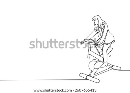 Single one line drawing woman in blazer pedaling stationary bike. Trying to stay healthy even though busy. Sport. National Employee Health and Fitness Day. Continuous line design graphic illustration