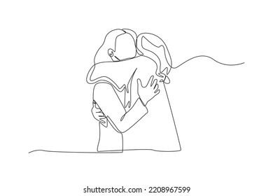 Single one line drawing the women hugging for a sign of a love. Giving season go concept. Continuous line draw design graphic vector illustration.