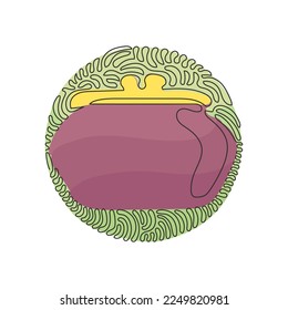 Una sola línea dibujando el icono de la cartera femenina. Moneda. Moneda de moneda. Cartera de cambio. Cartera de efectivo. Estilo de fondo del círculo de redondeo giratorio. Ilustración de líneas continuas moderna de diseño gráfico vectorial