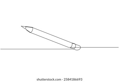 Single one line drawing wooden pencil for writing on paper book., Pencil business icon. Continuous thin line drawing vector illustration.