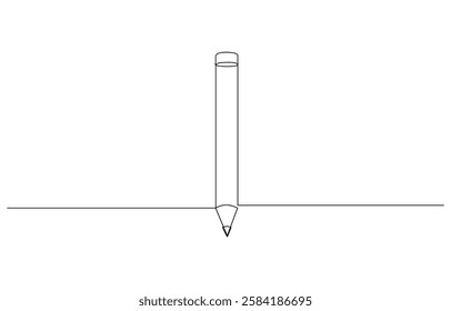 Single one line drawing wooden pencil for writing on paper book., Pencil business icon. Continuous thin line drawing vector illustration.