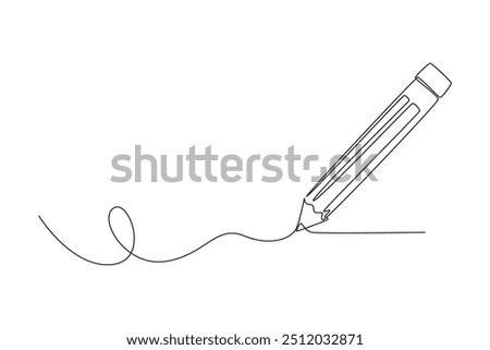 Single one line drawing wooden pencil for writing on paper book. Back to school or college concept. Education knowledge learning for all. Modern continuous line draw design graphic vector illustration