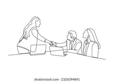 Single one line drawing working together, discussing business. Meeting of colleagues. Coworking, teamwork concept. Continuous line draw design graphic vector illustration.